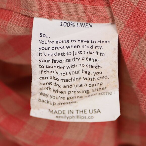 EMILY PHILLIPS 100% Linen Check Girlfriend Midi Dress Pink/Khaki Size 2 - Picture 8 of 9